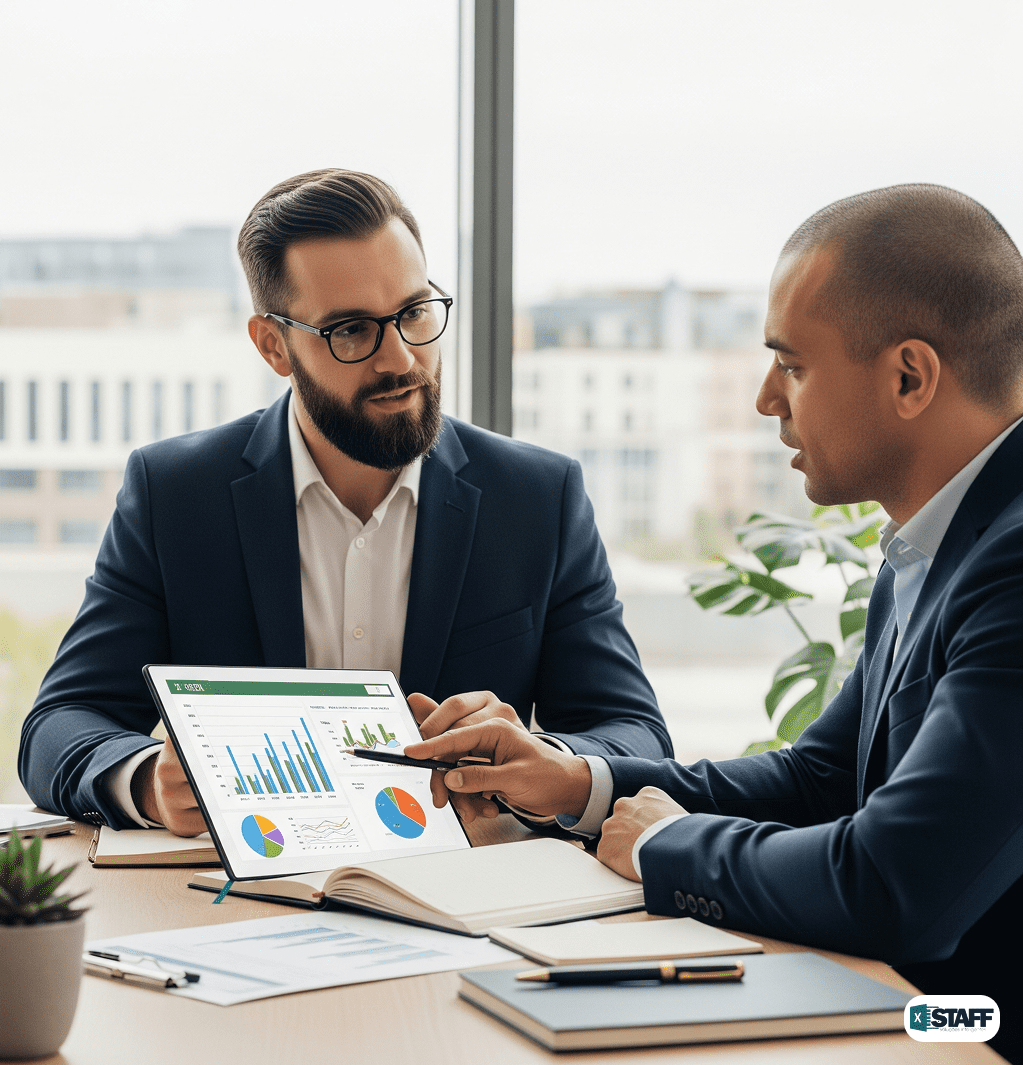 Um consultor de negócios e um empresário trocando informações